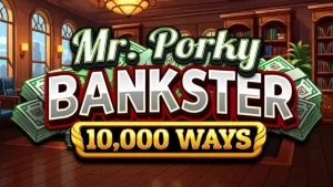 Mr. Porky Bankster 10,000 Ways slot game screen featuring the golden piggy bank character